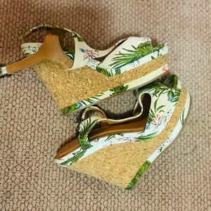 Green Floral Wedges